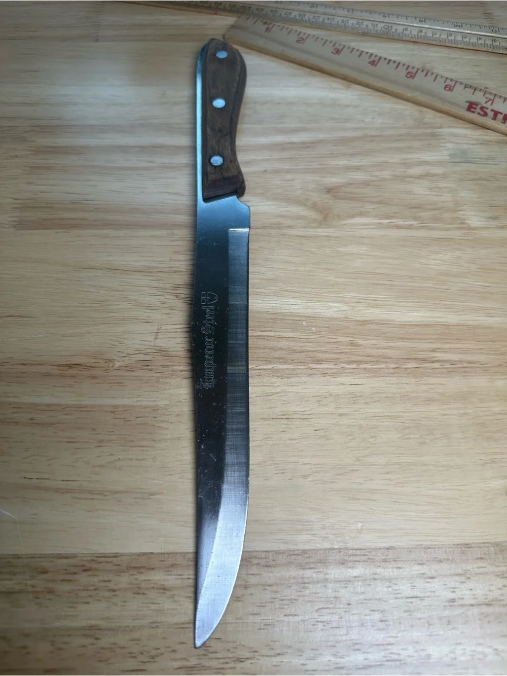 Vintage emperor steel Wood-Handle Carving Knife triple rivets 1970s